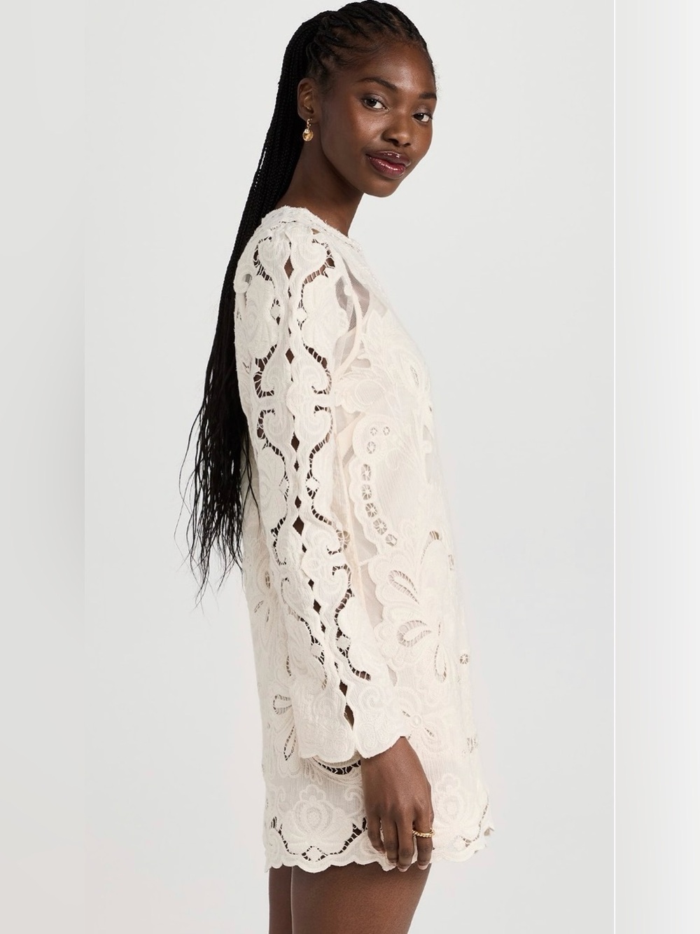 Sea New York White Cream Lace Long-Sleeve Lysa Embroidered Mini Dress - Picture 2 of 16